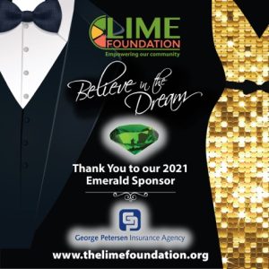 A man and woman in tuxedos representing The LIME Foundation of Santa Rosa.