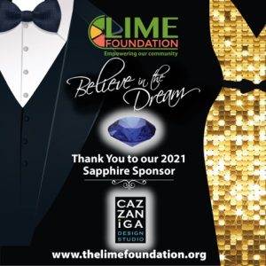 A man and a woman in tuxedos, attending an event hosted by The LIME Foundation of Santa Rosa.