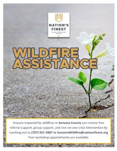 A poster with the words 'wildfire assistance' from a Sonoma County Non-Profit.