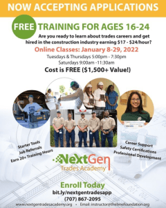 A flyer for a free training offered by The LIME Foundation of Santa Rosa for ages 12 - 24.