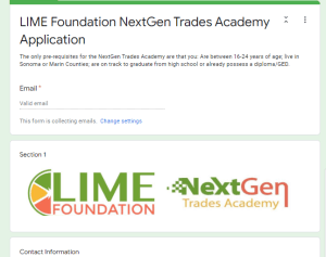 Screenshot of the LIME Foundation Trade Academy application.