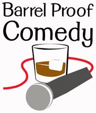 Logo for Barrel Proof Comedy featuring a microphone.