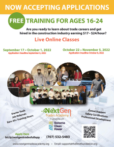 Flyer for free training offered by The LIME Foundation for ages 16-24 in Sonoma County.