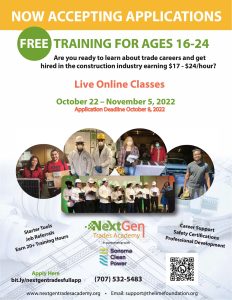 A flyer for a free training for children ages 12 - 24, hosted by The LIME Foundation of Santa Rosa, a Sonoma County Non-Profit Organization.